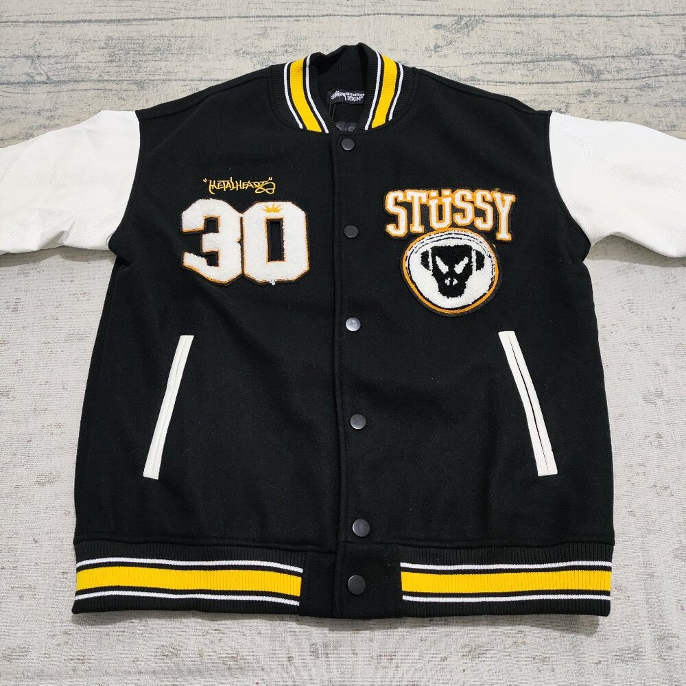 Stüssy Black White Sleeve Varsity Jacket